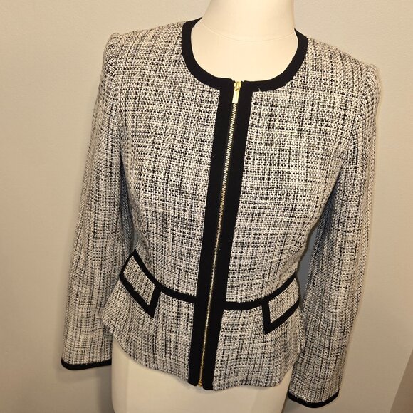 Calvin Klein Piped Tweed Frame Jacket, Black & White - Women's 2 - Picture 1 of 4